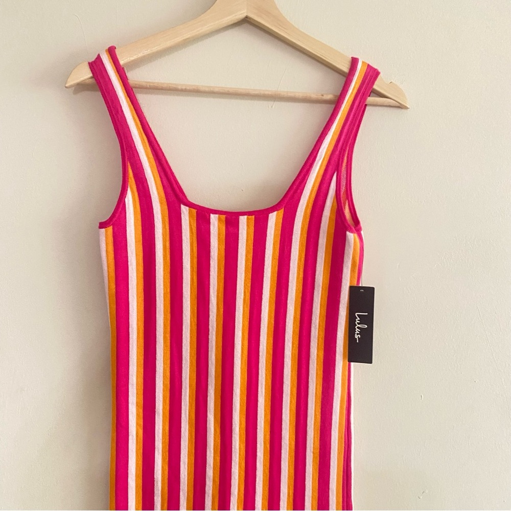 Lulus Nayeli Hot Pink Multi Striped Sleeveless Bodycon Sweater Dress - M - Picture 7 of 13